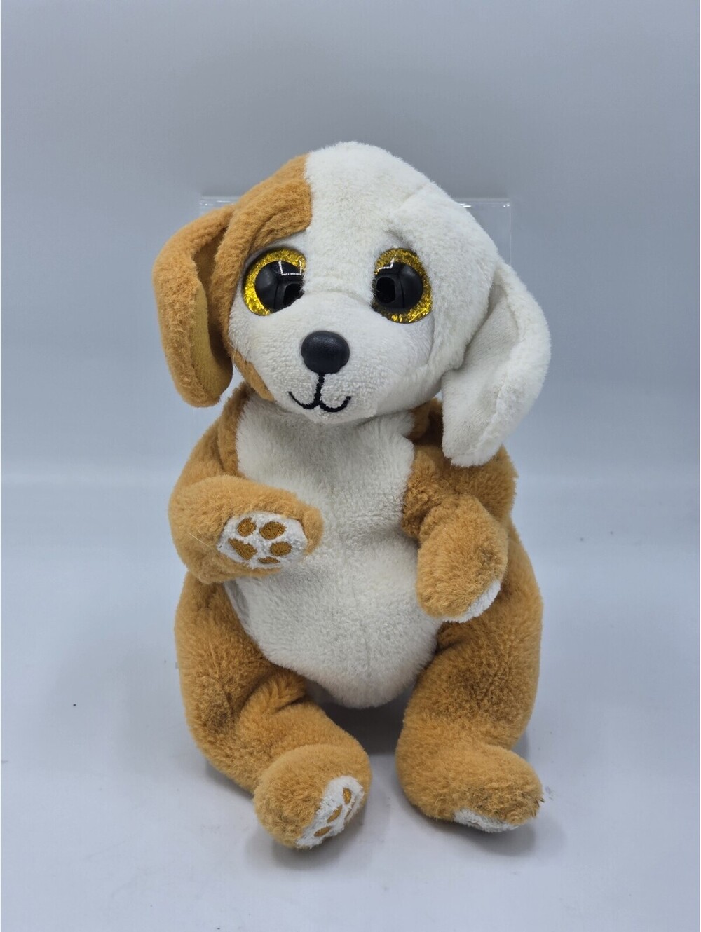 Ty Beanie Bellies  'Ruggles' Puppy Brown & White Plush w/Glitter Eyes soft plush